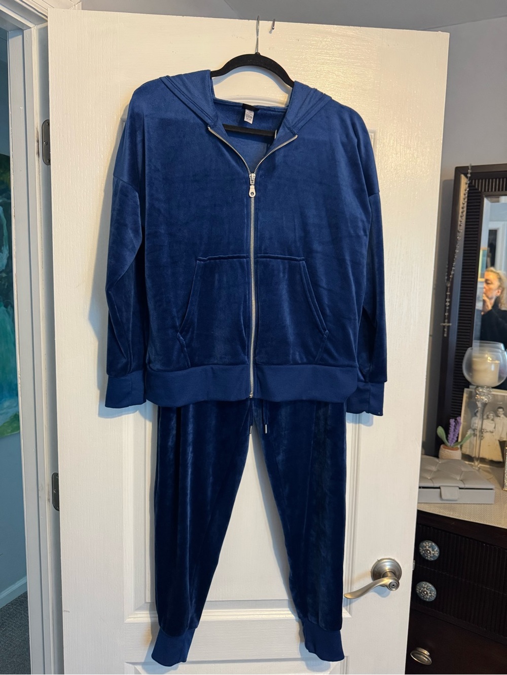 Felina Deep Blue Plush Hooded Zip Pajama Set